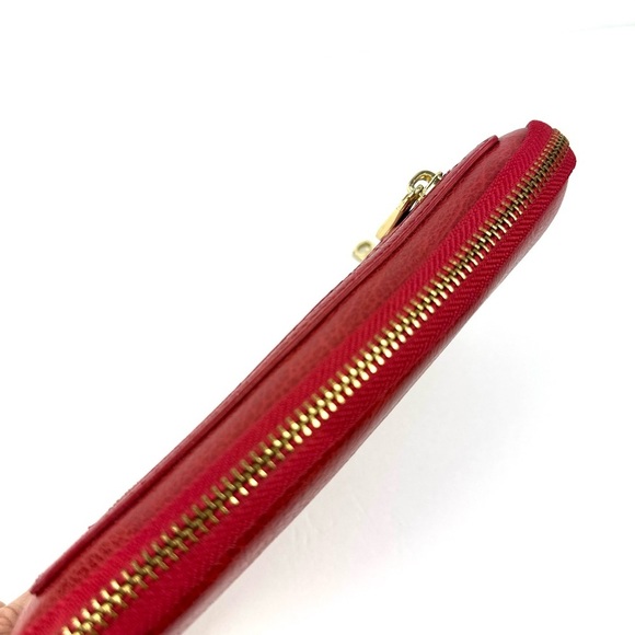 Colab Wallet Red Faux Leather Zip Around Organizer Gold Hardware Clutch - Picture 7 of 12